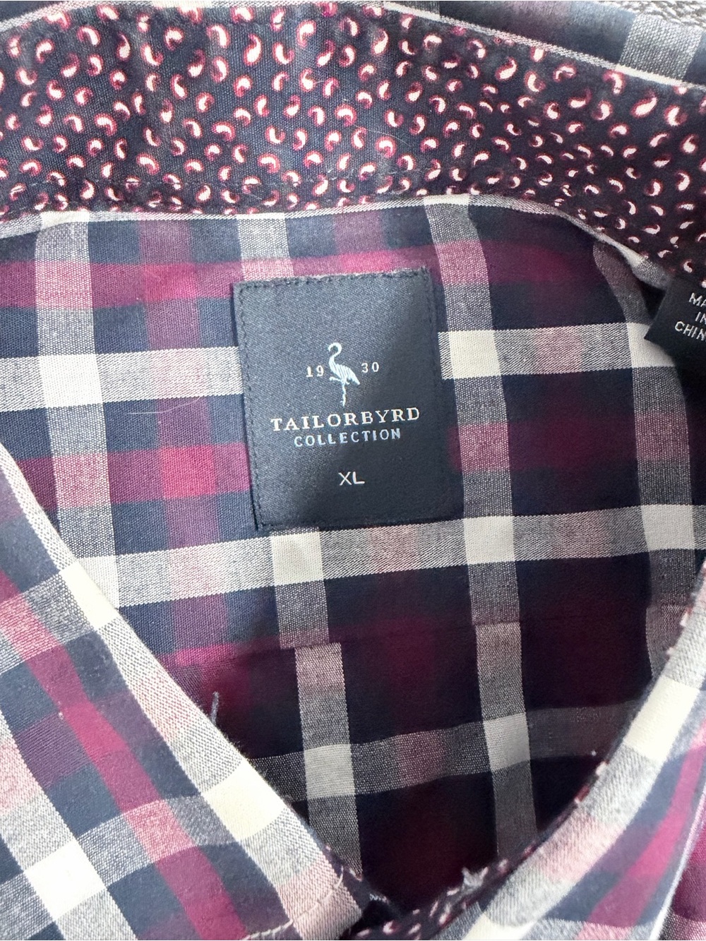 SKU 1309 Tailorbyrd XL Men's Burgundy and Navy Plaid Shirt